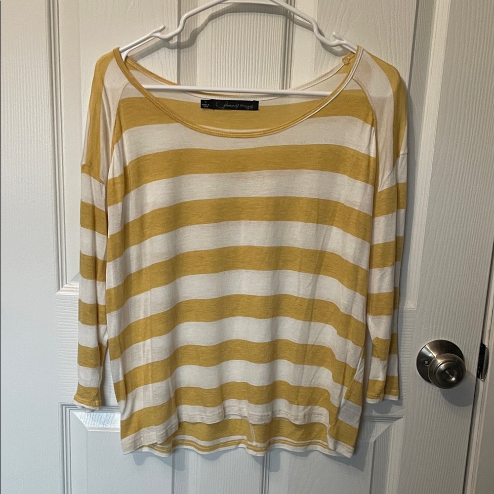 Patterson J. Kincaid Mustard and White Striped Long Sleeve Top